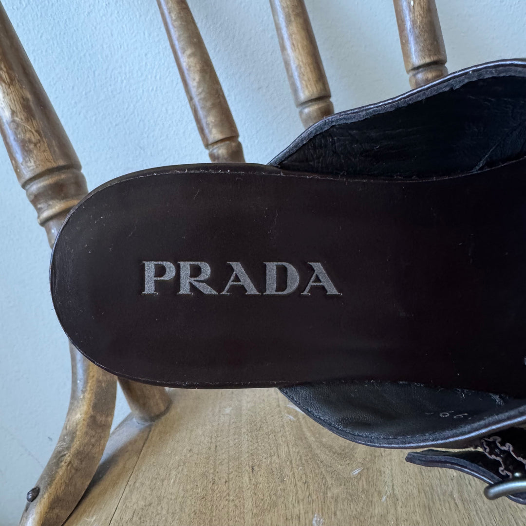 Prada SS2025 Ebony Shuffle Double Monk Strap Leather Mules