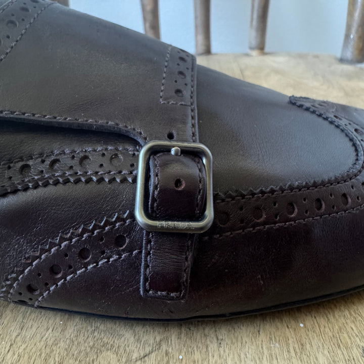 Prada SS2025 Ebony Shuffle Double Monk Strap Leather Mules