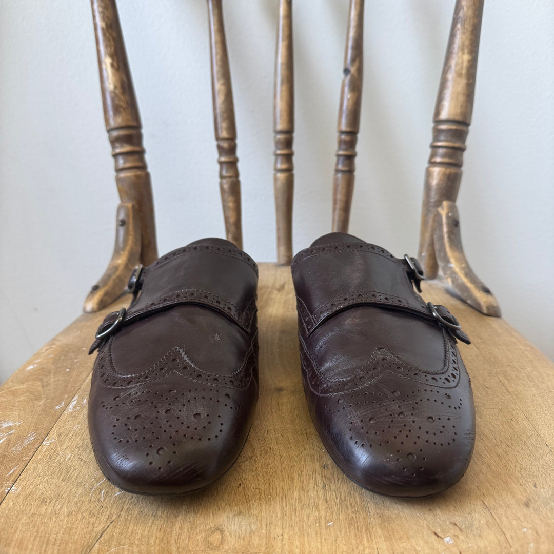 Prada SS2025 Ebony Shuffle Double Monk Strap Leather Mules