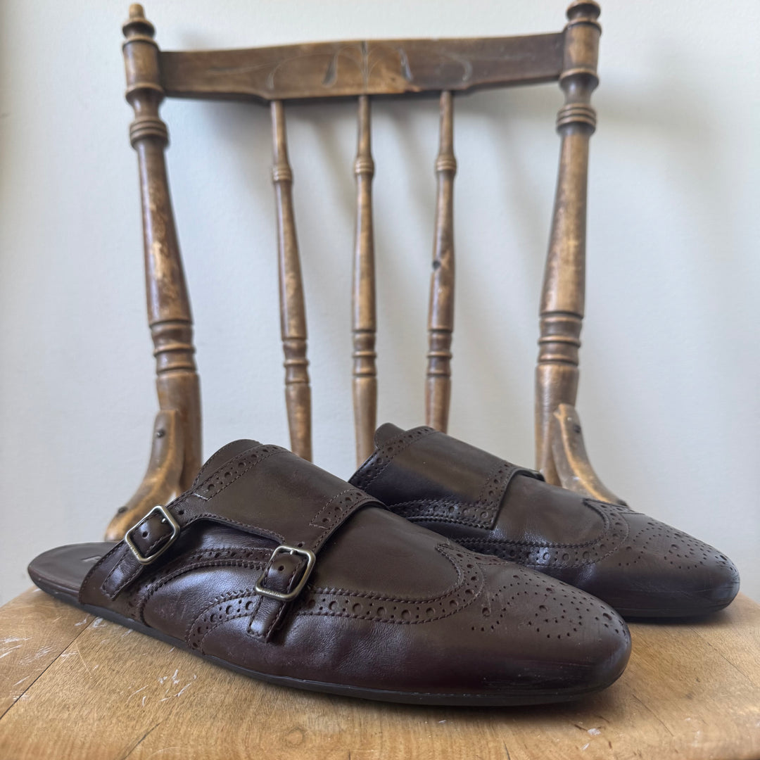 Prada SS2025 Ebony Shuffle Double Monk Strap Leather Mules