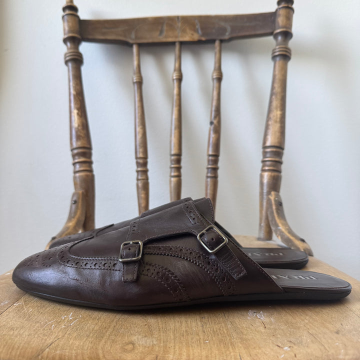 Prada SS2025 Ebony Shuffle Double Monk Strap Leather Mules