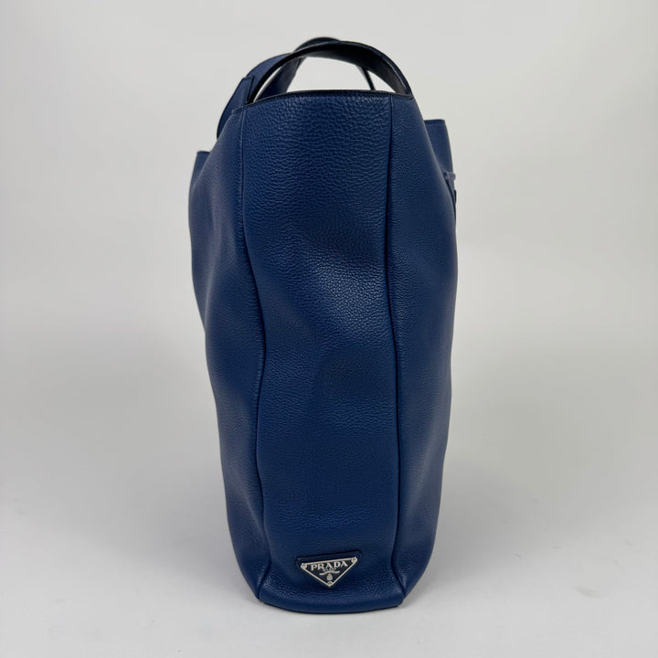 Prada Blue Triangle Logo Nappa Leather Large Tote Bag
