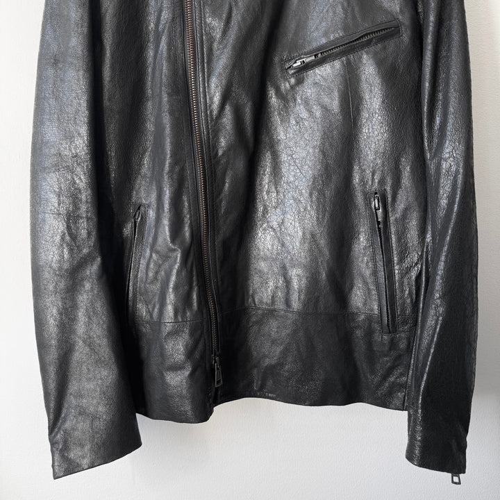 Ann Demeulemeester SS2003 Black Cracked Leather Biker Jacket