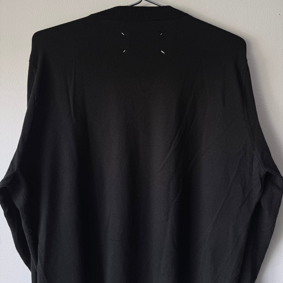 AW2015 Maison Margiela Black Cotton V-Neck Pullover Elbow Patch Knit Sweater