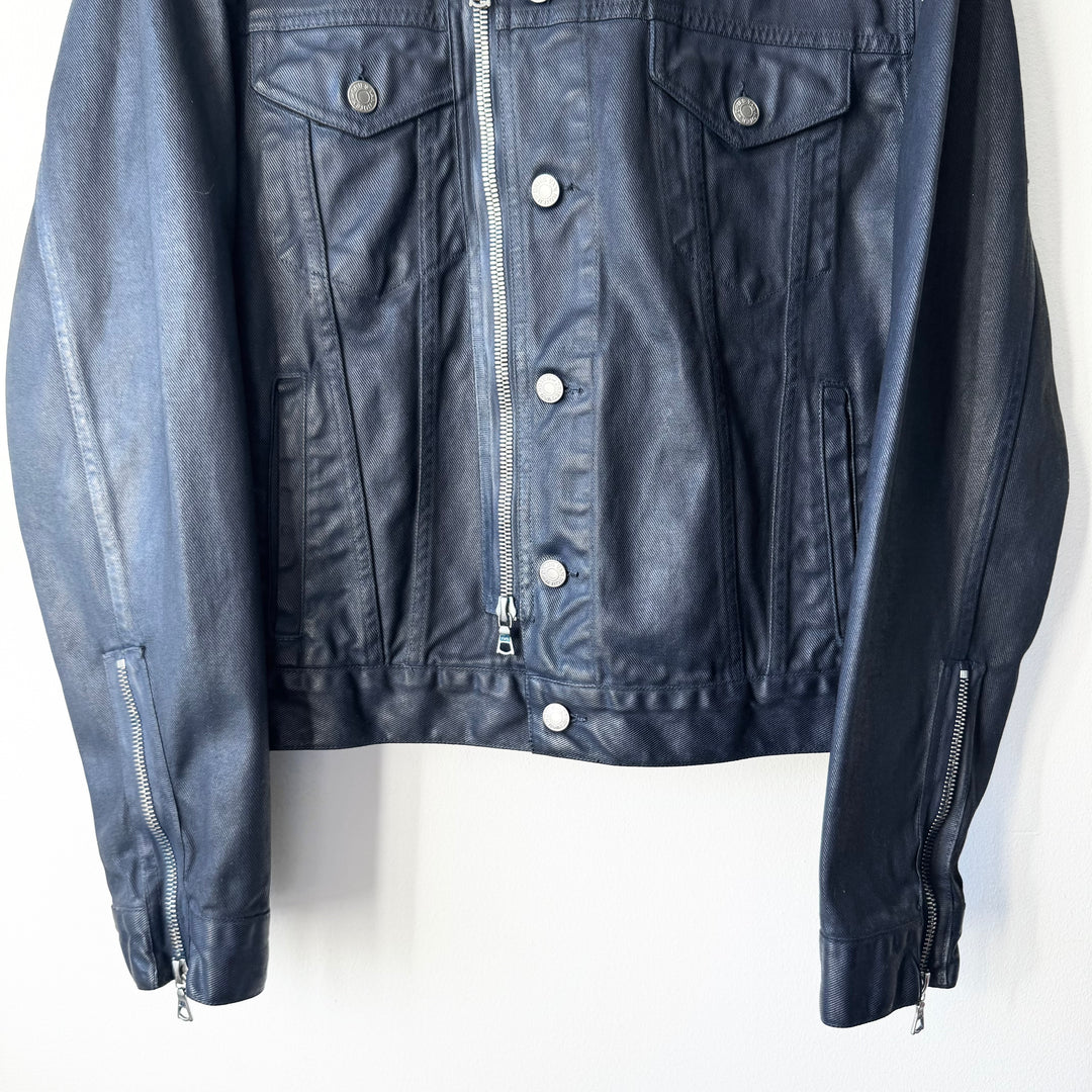 Dries Van Noten AW2014 Black/Navy Waxed Zip-Sleeves Denim Jacket