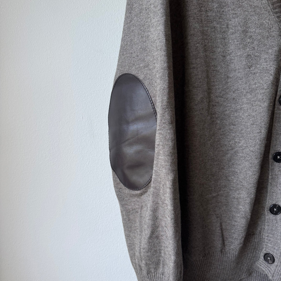 AW2016 Maison Margiela Brown Wool Knit Elbow Patch Button-Up Cardigan
