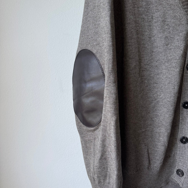 AW2016 Maison Margiela Brown Wool Knit Elbow Patch Button-Up Cardigan