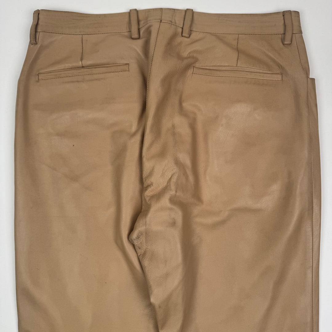 Gucci By Tom Ford SS2000 Beige Flared Bootcut Leather Pants