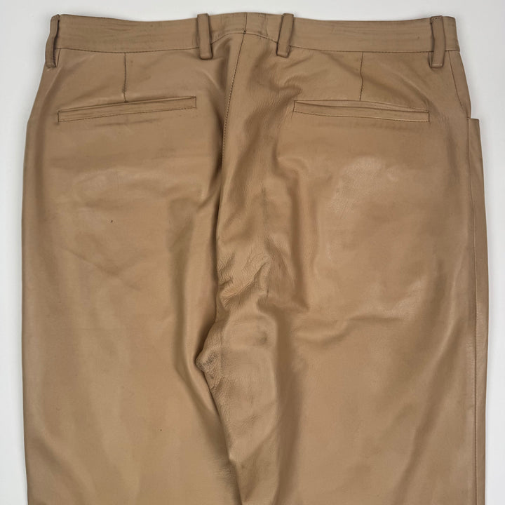 Gucci By Tom Ford SS2000 Beige Flared Bootcut Leather Pants