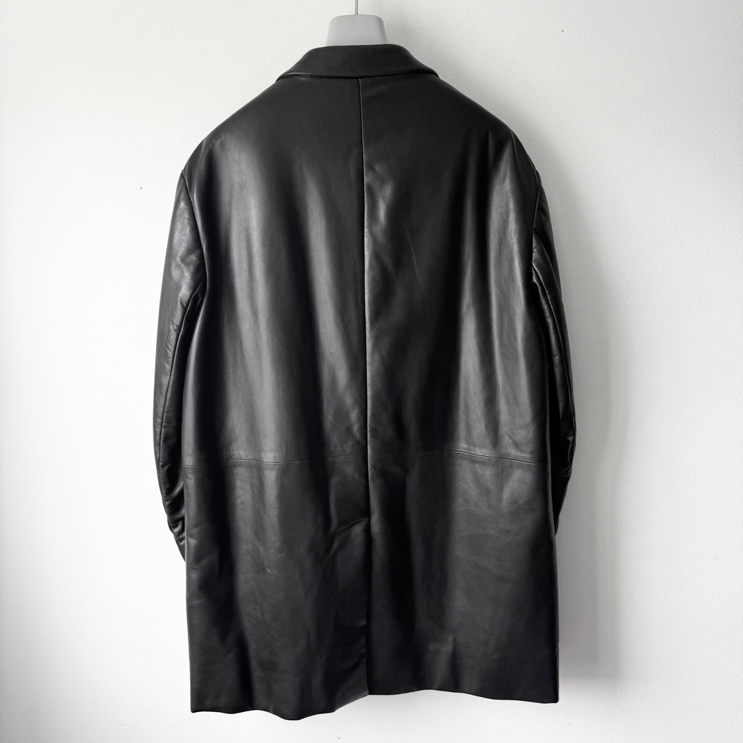 Prada FW1998 Black Lamb Leather Button-Up Overcoat Jacket