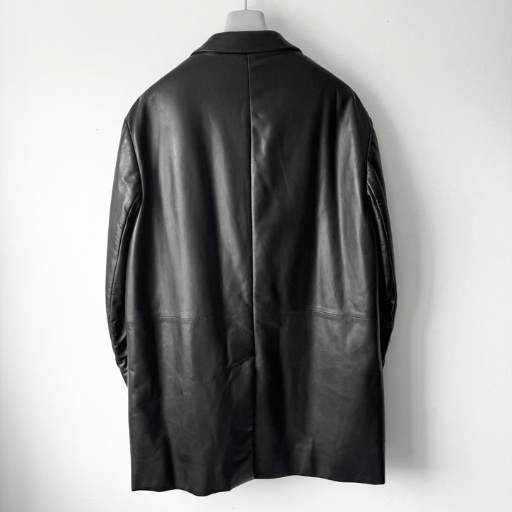 Prada FW1998 Black Lamb Leather Button-Up Overcoat Jacket