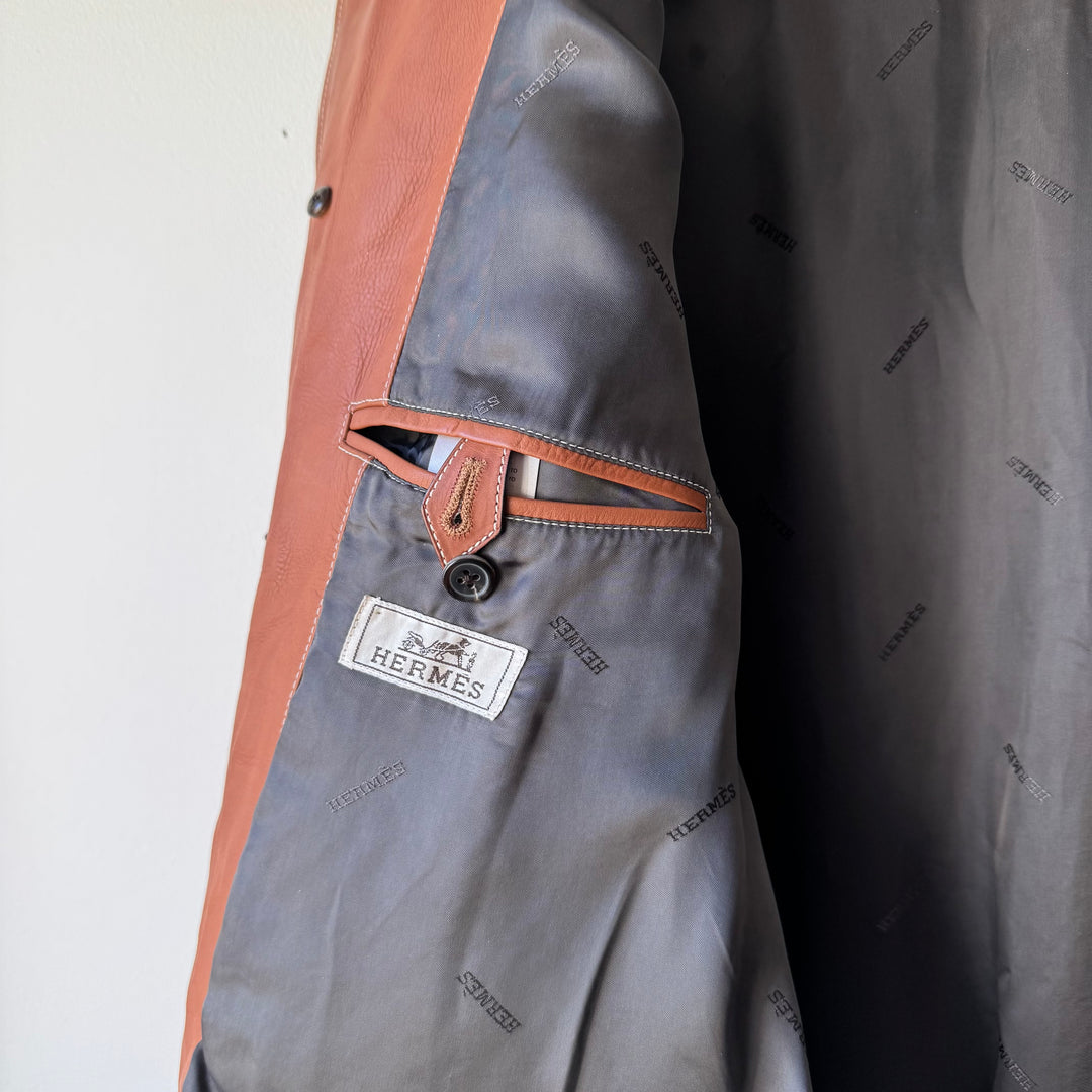 Hermes Brown/Orange Calf Leather Overcoat