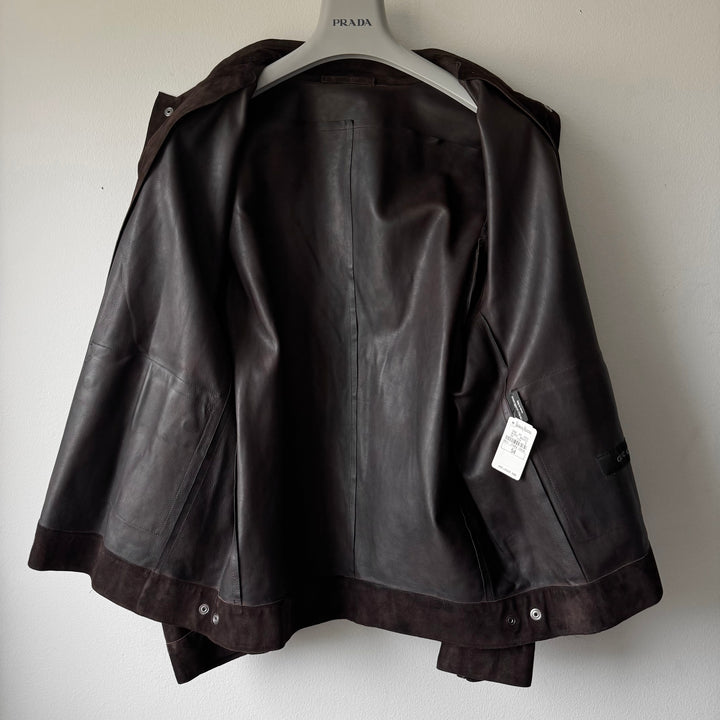 Gucci By Tom Ford FW2000 Brown Suede/Nubuck Cropped Blouson Leather Jacket
