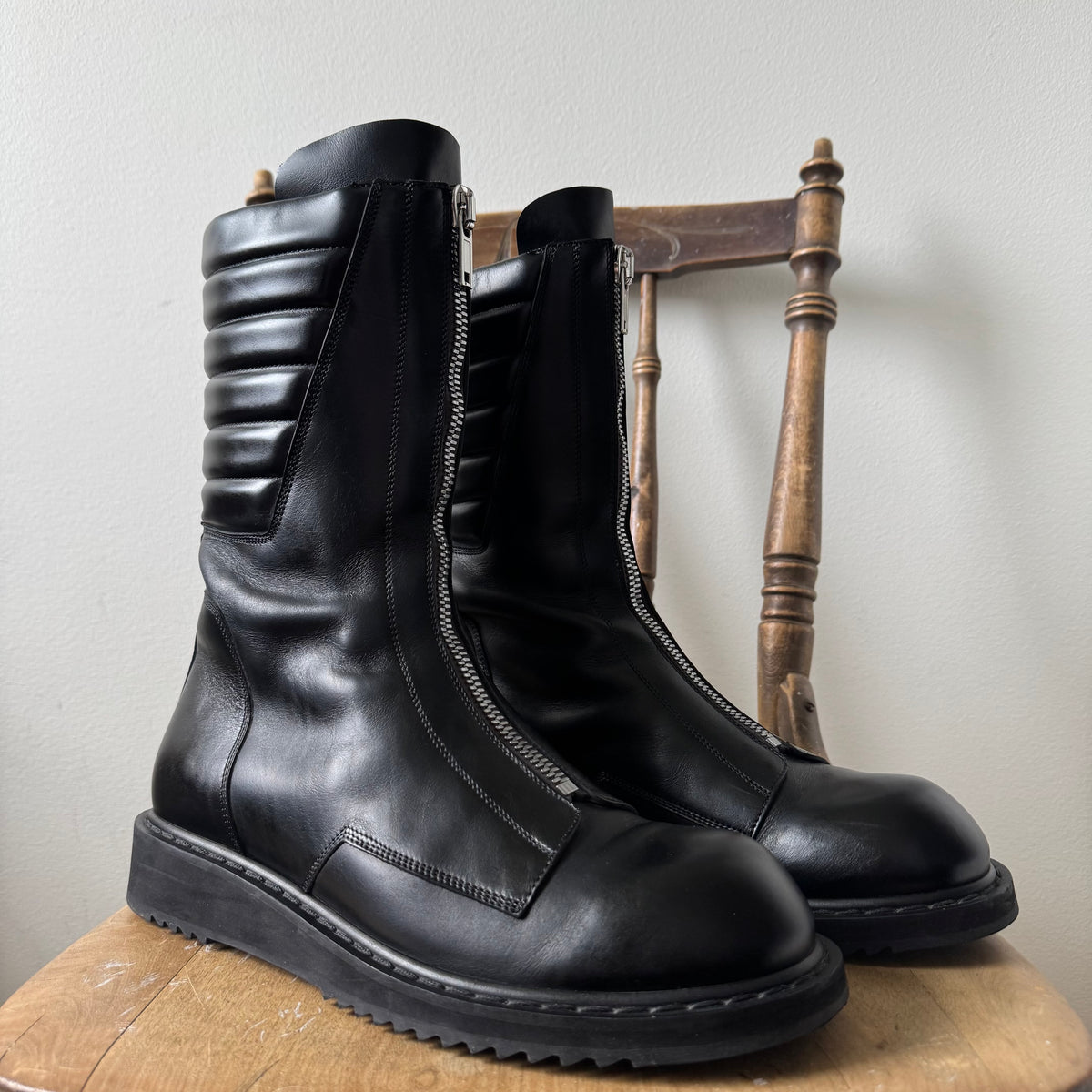 Rick Owens FW2022 Black Leather Mohawk Basket Creeper Boots 