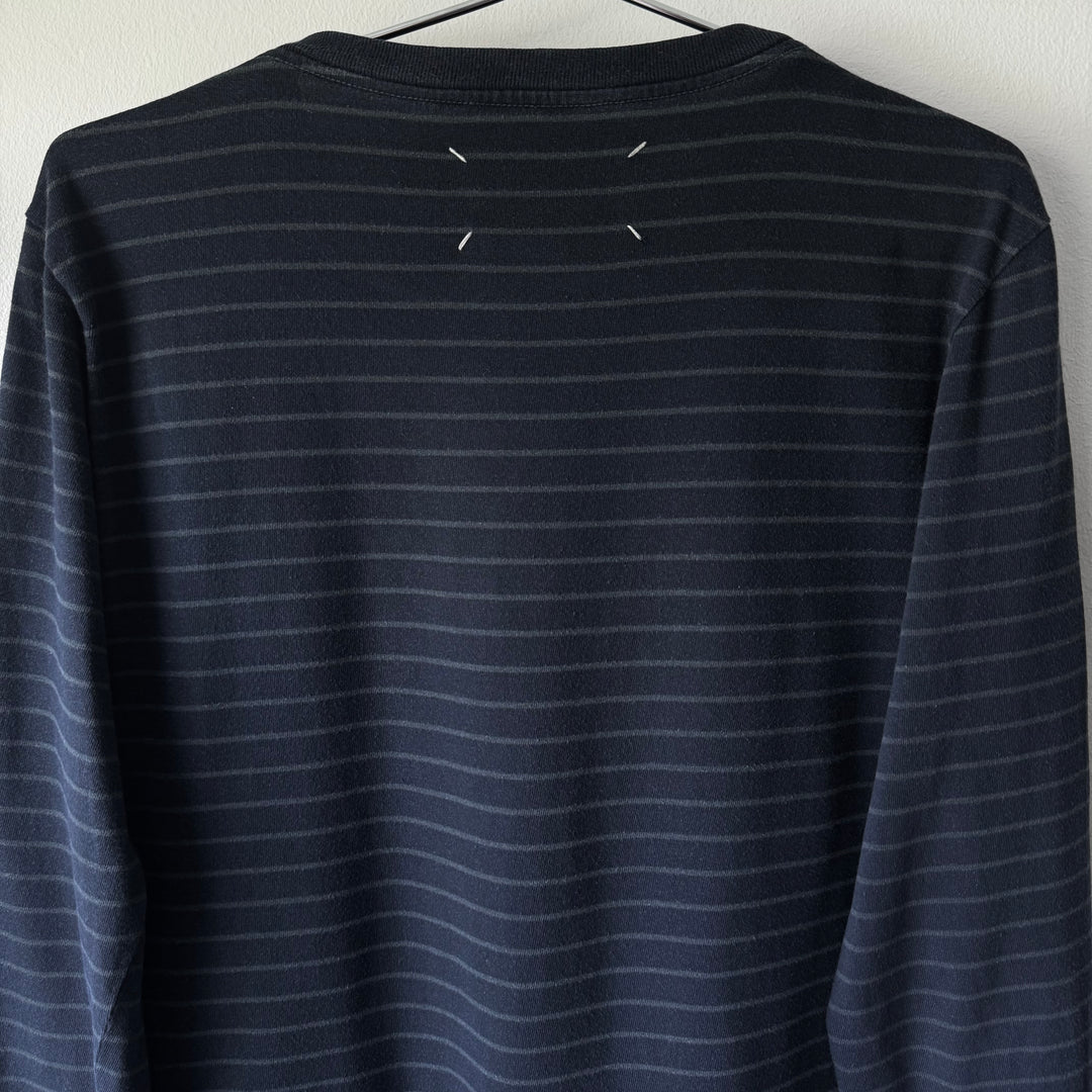 SS2000 Martin Margiela Navy Striped Cotton Jersey Long Sleeve T-Shirt
