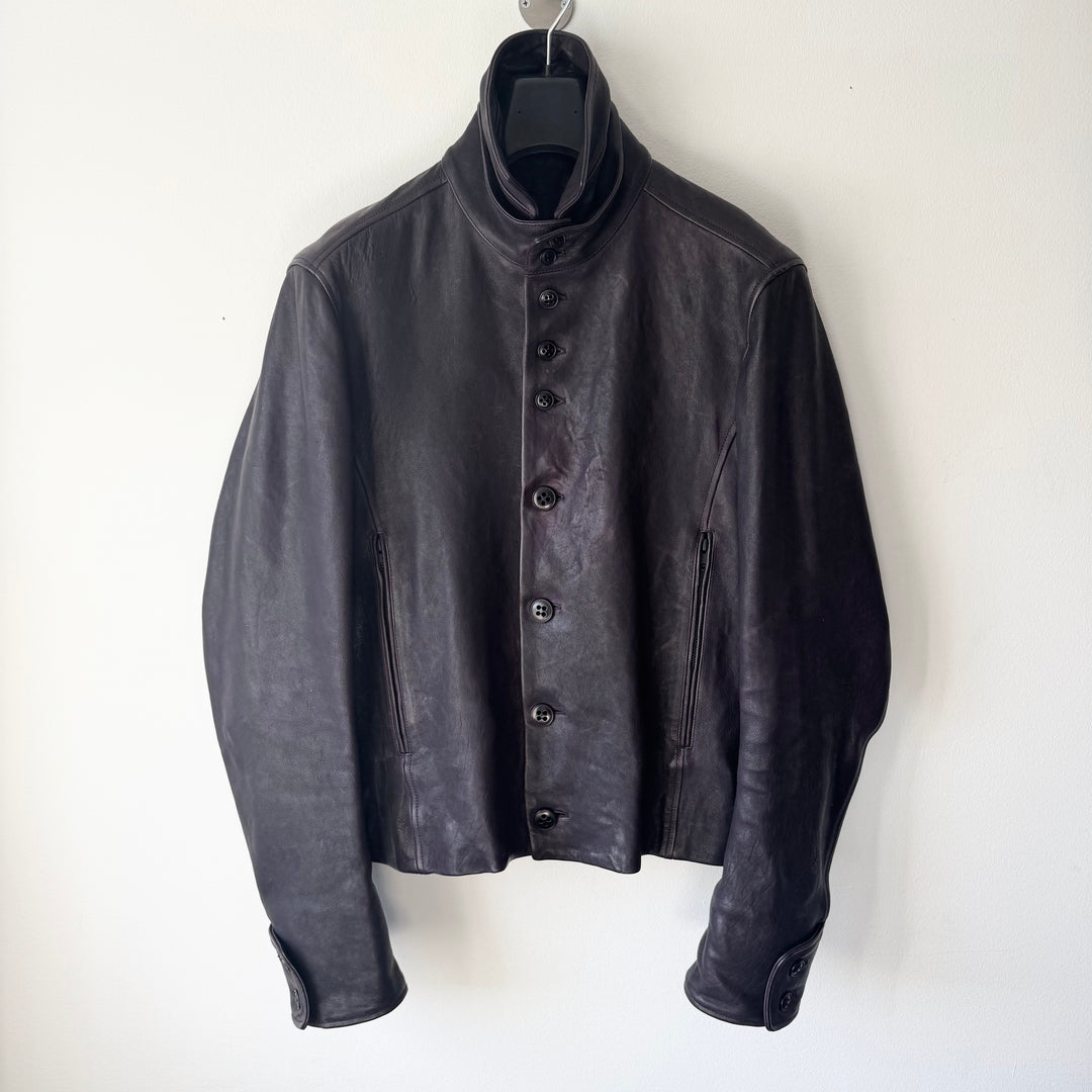Ann Demeulemeester FW2013 Eggplant Purple High-Neck Leather Jacket