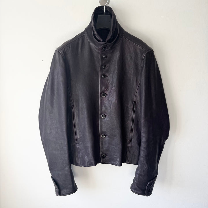Ann Demeulemeester FW2013 Eggplant Purple High-Neck Leather Jacket