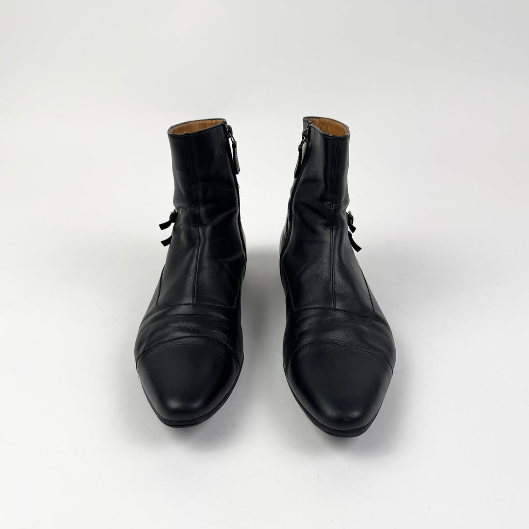 Gucci 2000's Buckled Beatle Ankle Leather Boots
