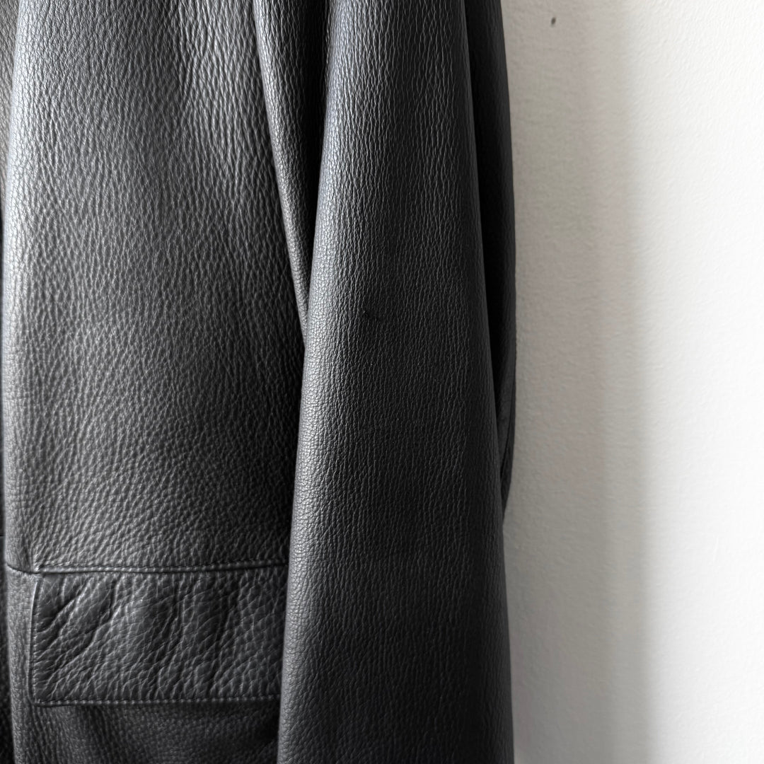 Prada 2000’s Black Deer Leather Insulated Overcoat