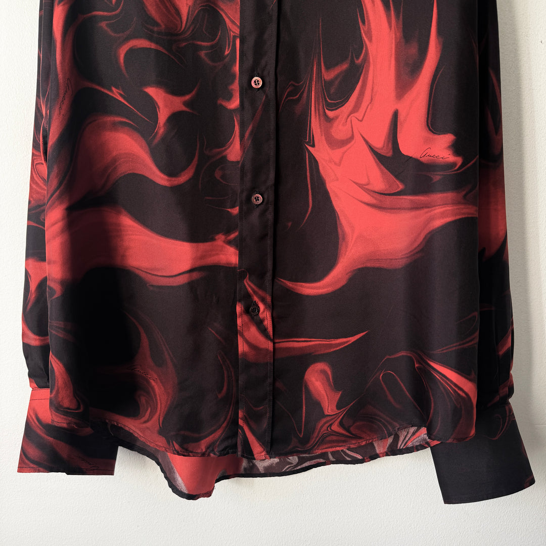 Gucci By Tom Ford SS2001 Red/Black Silk Magma Print Button Up Shirt