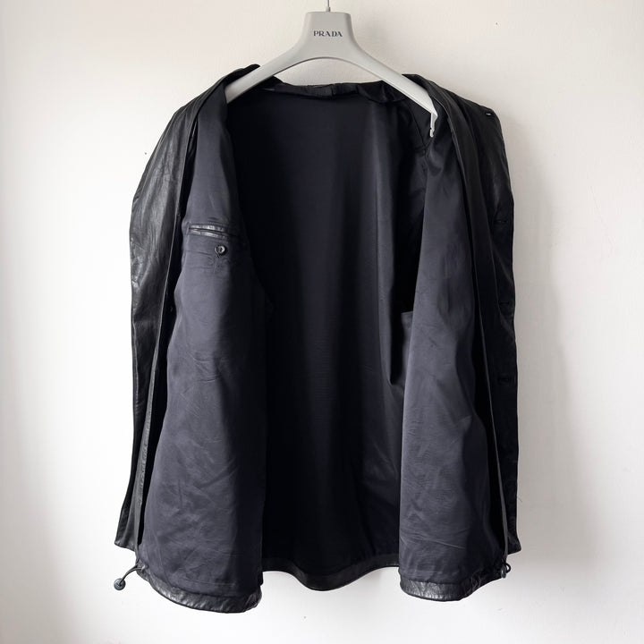 Jil Sander 2000’s Black Wool Lined Short Leather Coat