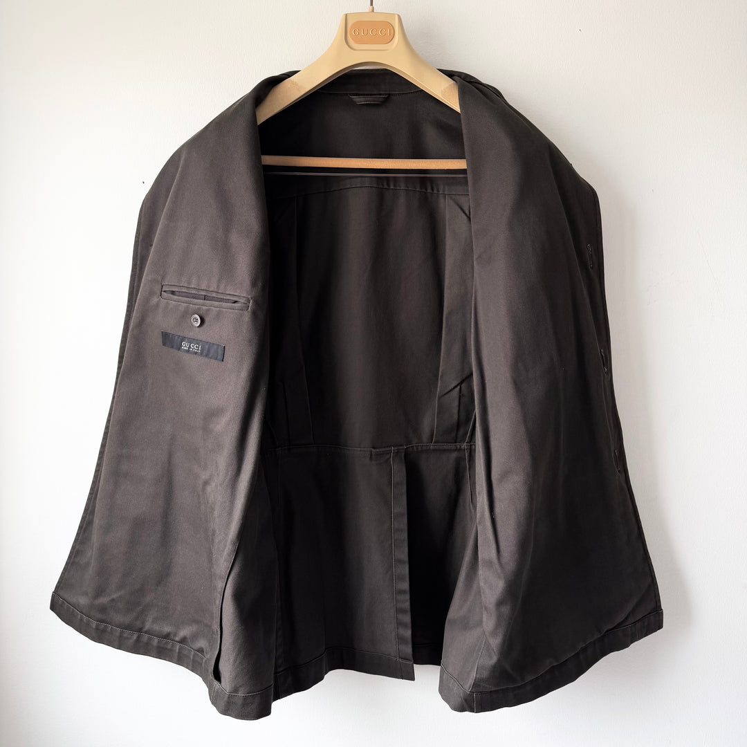 Gucci By Tom Ford SS2003 Brown Cotton Mandarin Collar Safari Jacket