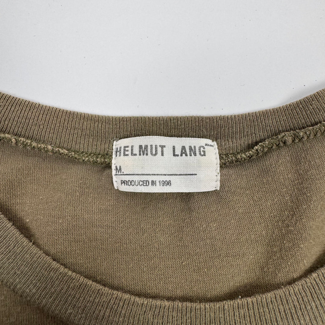 Helmut Lang 1996 Army Green Logo Print Backstage Press T-Shirt
