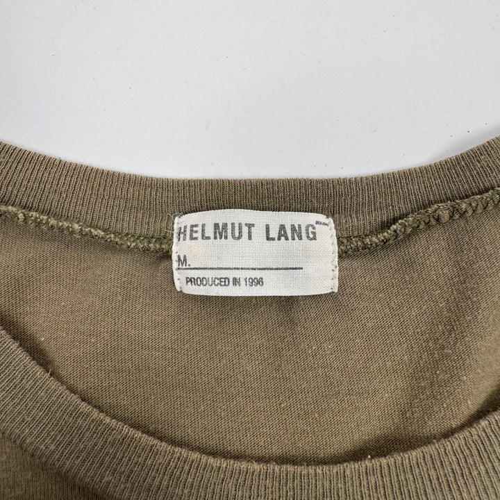 Helmut Lang 1996 Army Green Logo Print Backstage Press T-Shirt