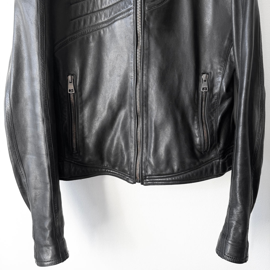 Gucci By Tom Ford FW2000 Black Spiral Lamb Leather Café Racer Jacket