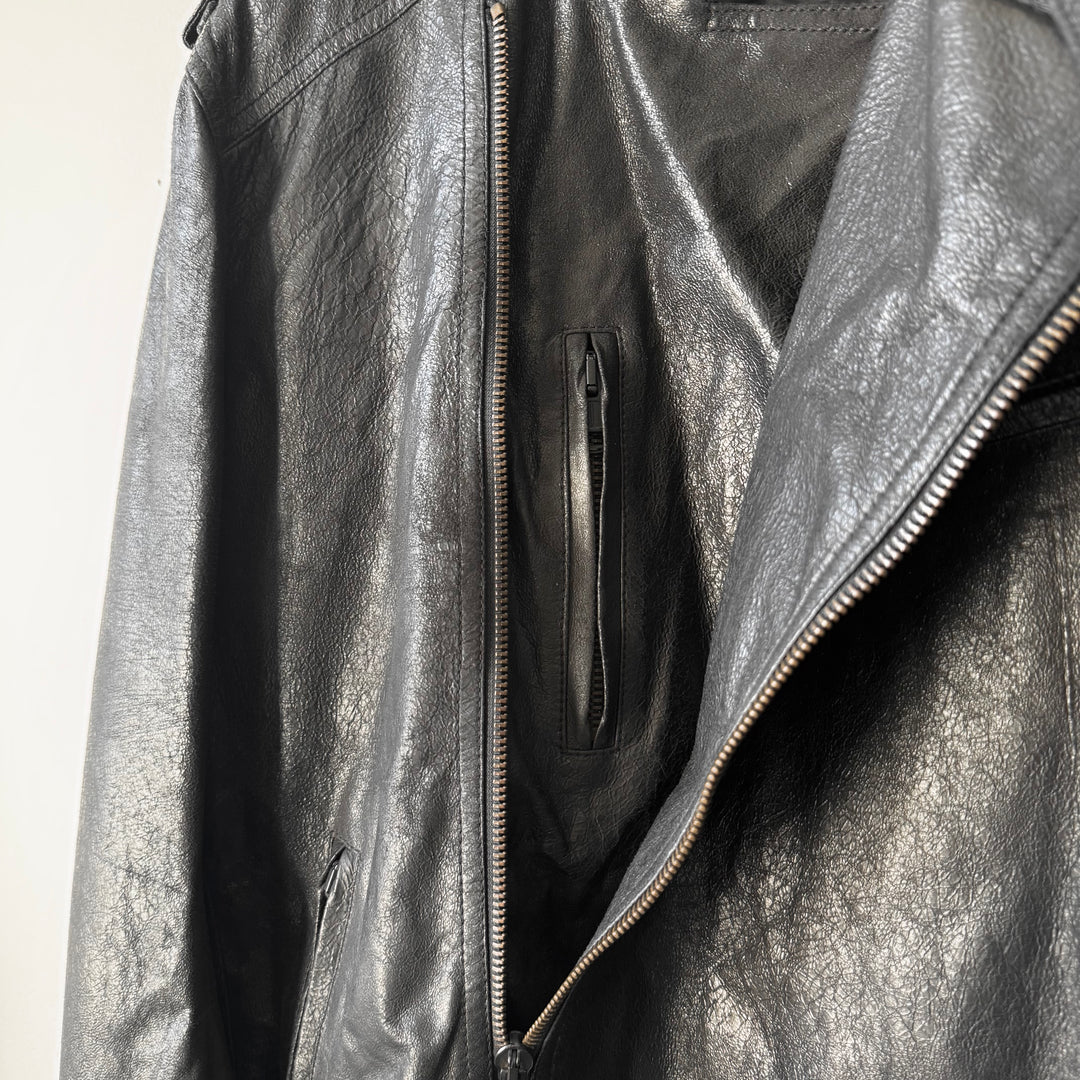 Ann Demeulemeester SS2003 Black Cracked Leather Biker Jacket