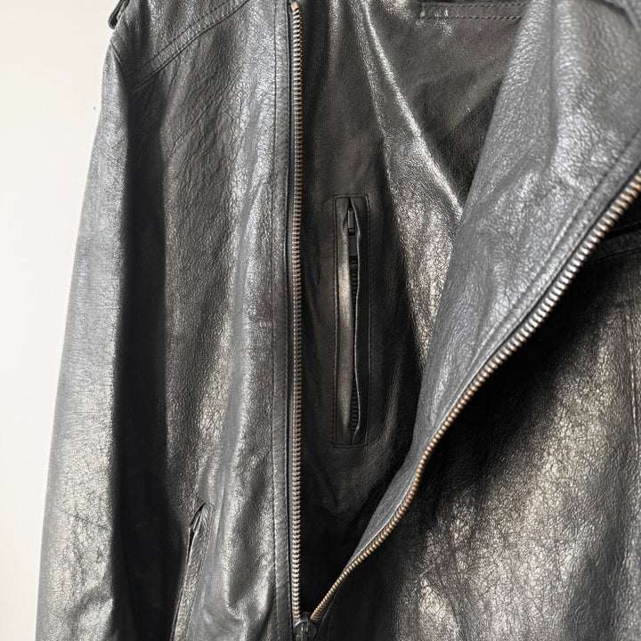 Ann Demeulemeester SS2003 Black Cracked Leather Biker Jacket