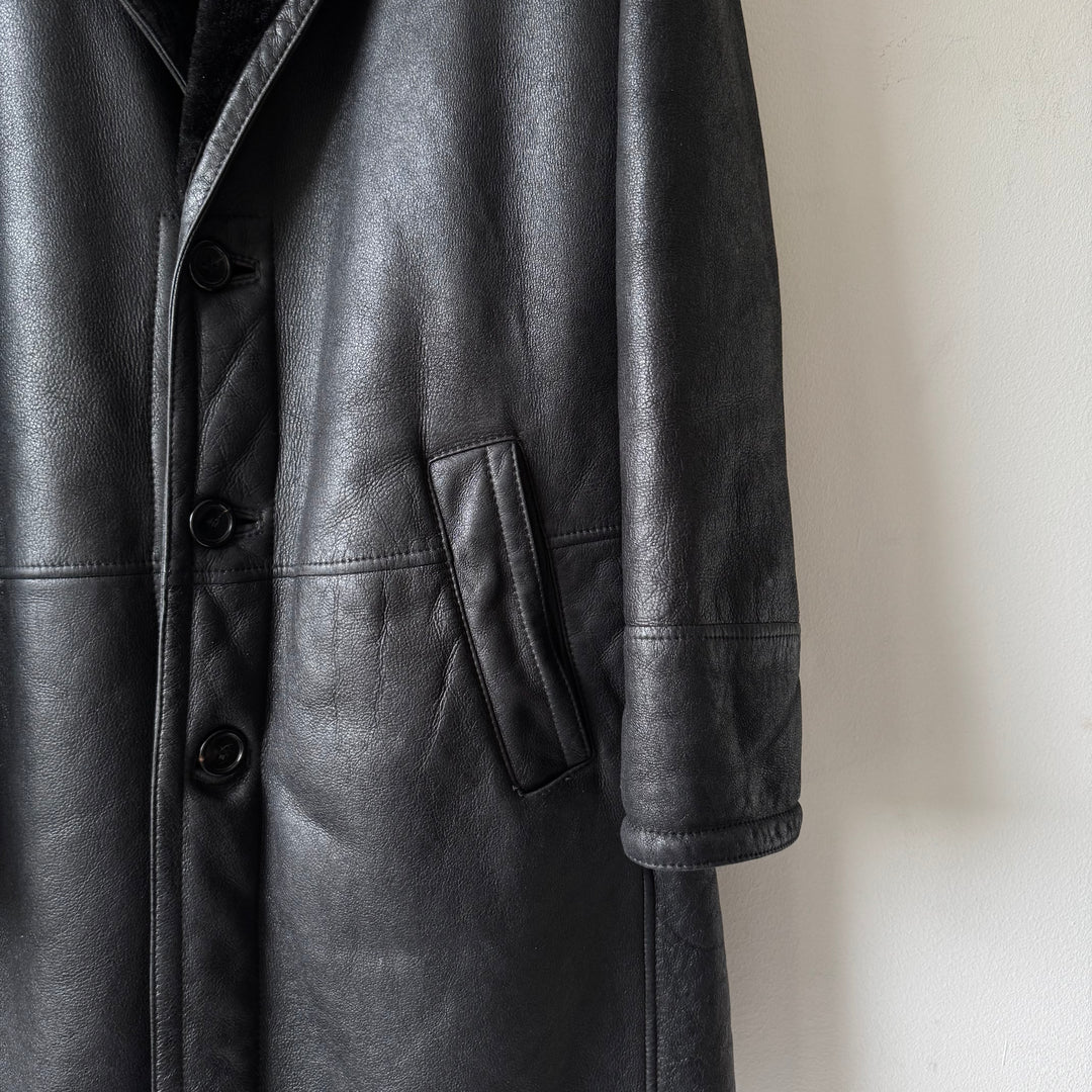 Prada FW2002 Black Long Shearling Leather Coat