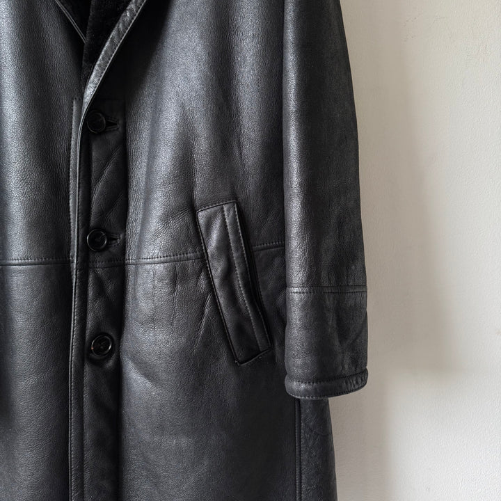 Prada FW2002 Black Long Shearling Leather Coat