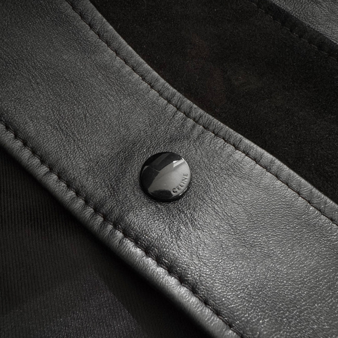 1/1 Celine SS2022 Sample Black Cutout Suede Paneled Leather Blouson Jacket