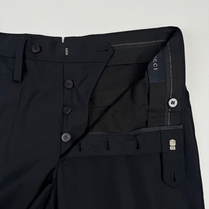 Gucci 2000's Black Wool Pleated Relaxed Suit Trousers Pants