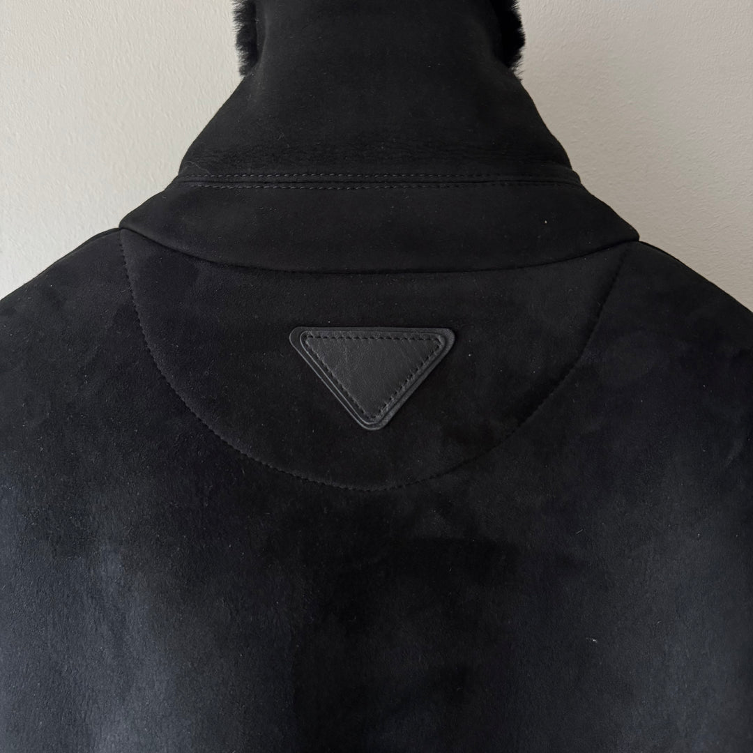 Prada FW2023 Black Lamb Shearling Leather Short Coat