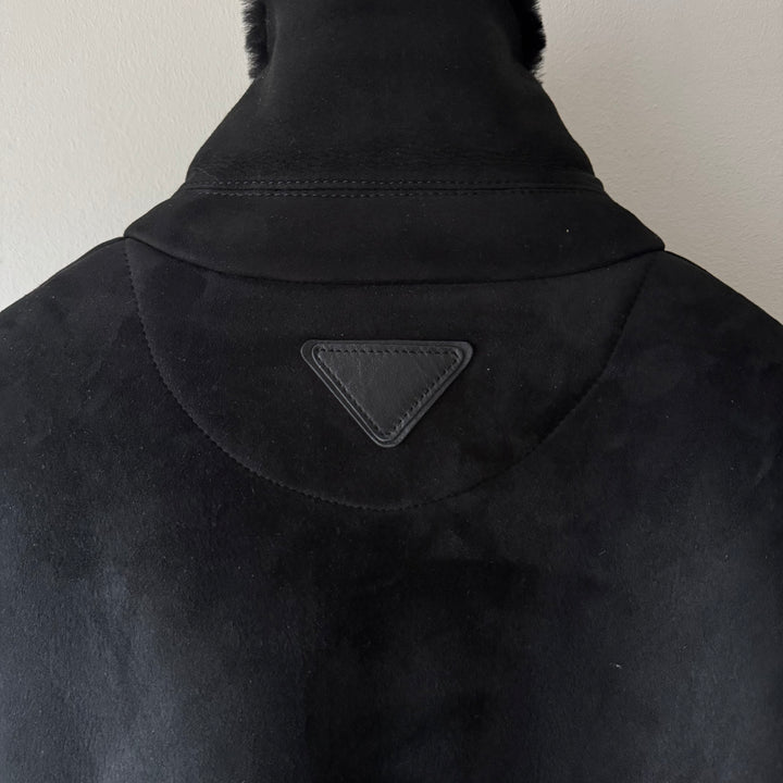 Prada FW2023 Black Lamb Shearling Leather Short Coat
