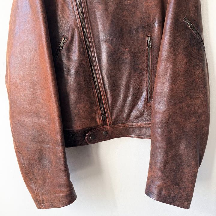 Emporio Armani 1980’s Brown Cracked Leather Perfecto Biker Jacket