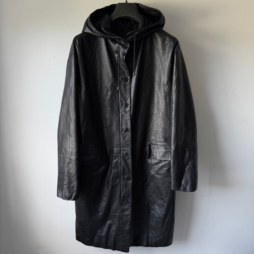 Helmut Lang 1990s Hooded Leather Parka