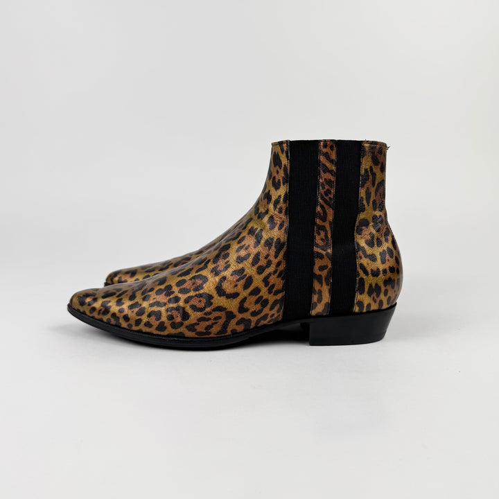 Saint Laurent SS2015 Leopard Pointy Leather Chelsea Boots