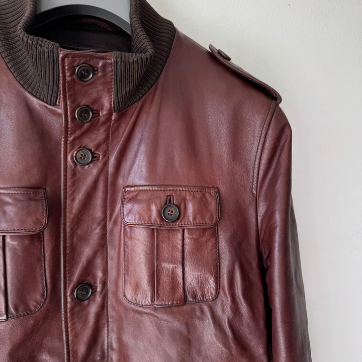 Prada FW2008 Mainline Bordeaux Cargo Bomber Calf Leather Jacket