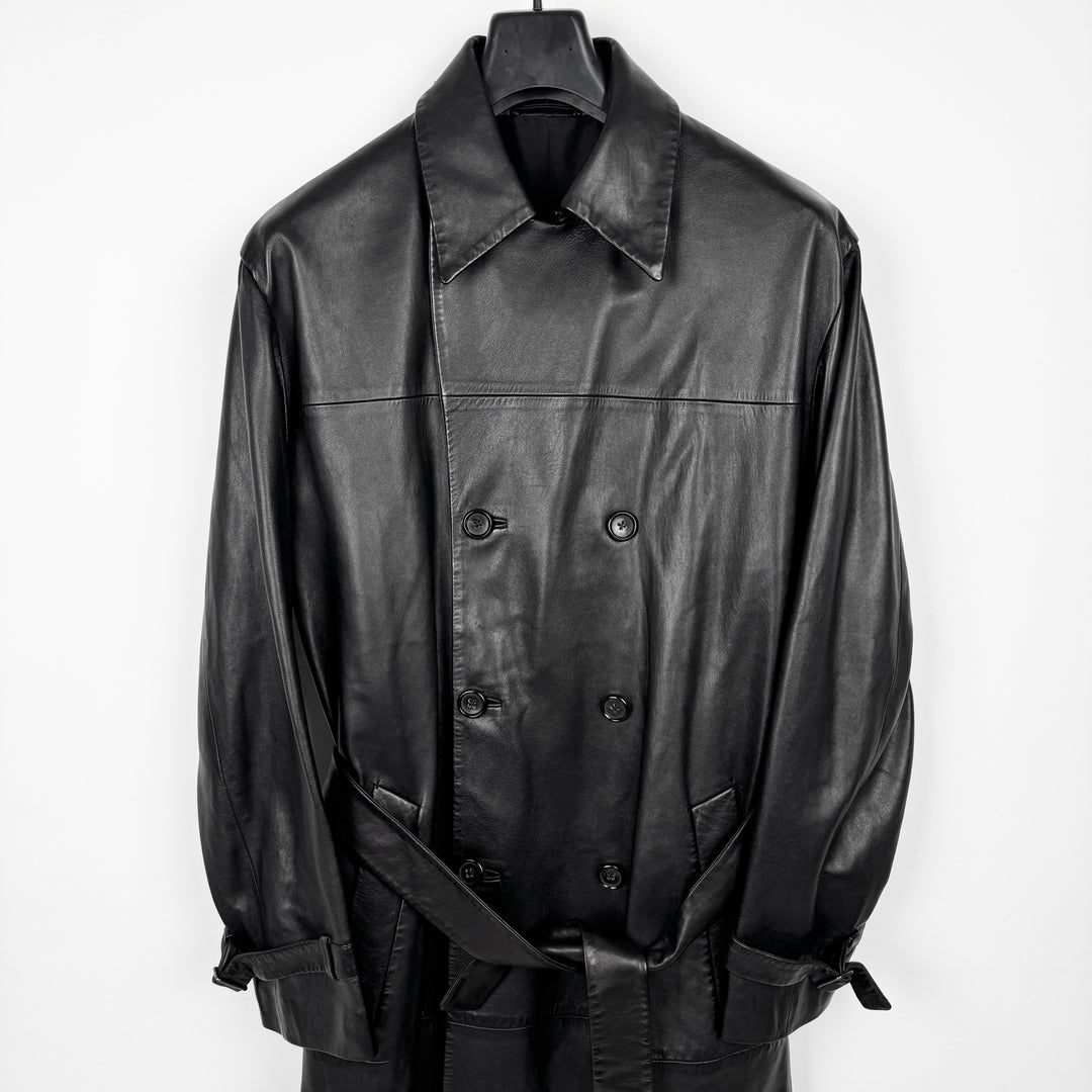 Jil Sander 2000s Black Silk Lined Long Lamb Leather Trench Coat
