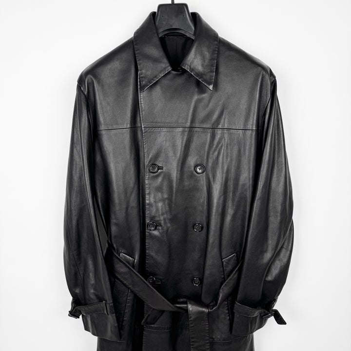 Jil Sander 2000s Black Silk Lined Long Lamb Leather Trench Coat