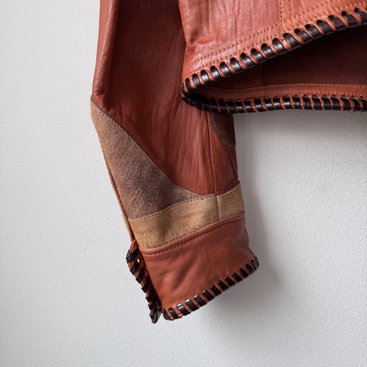 Gucci By Tom Ford SS2004 Brown Butterfly Patchwork Western Leather Jacket