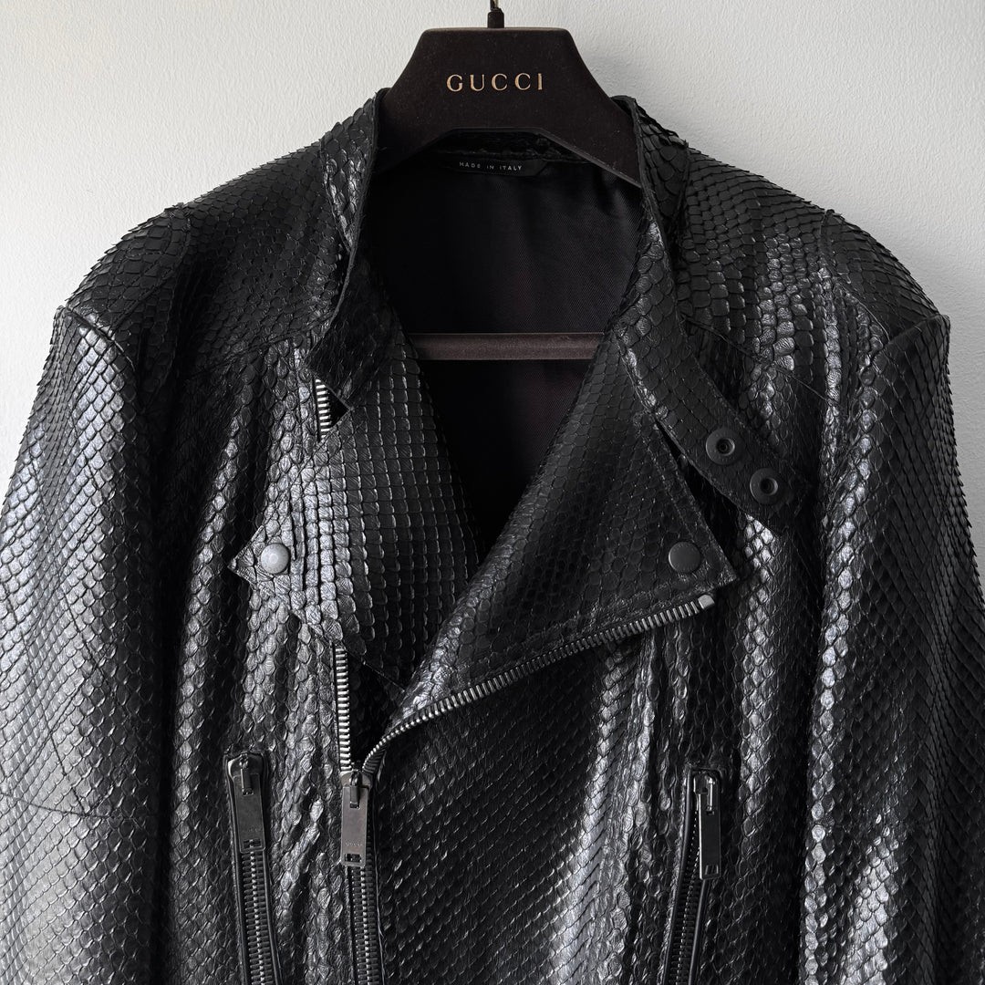 Gucci FW2006 Black Python Snake Skin Leather Biker Moto Jacket