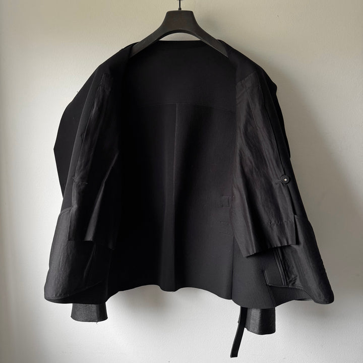 Rick Owens FW2010 Black Neoprene Padded Blistered Lamb Leather Belted Jacket Coat