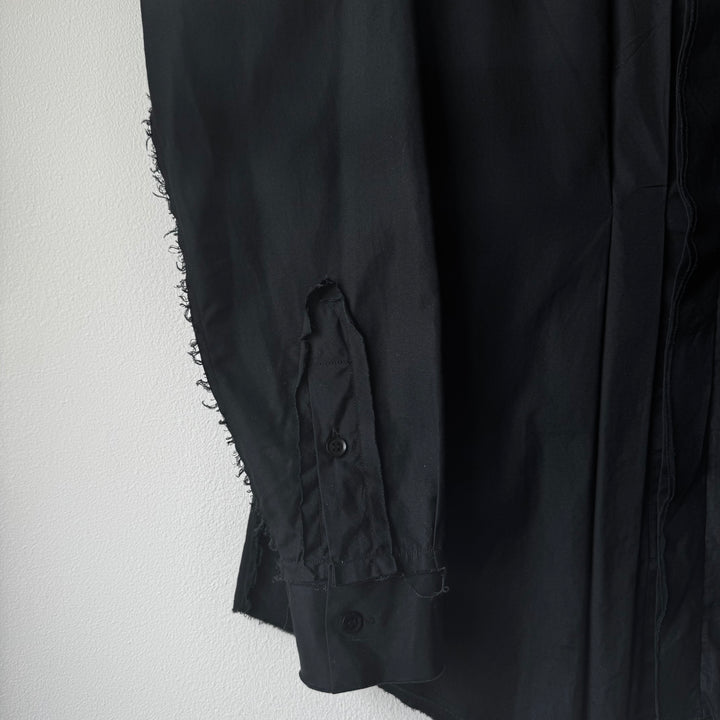 Yohji Yamamoto Black Cotton Pleated Front Raw Edge Button-Up Shirt