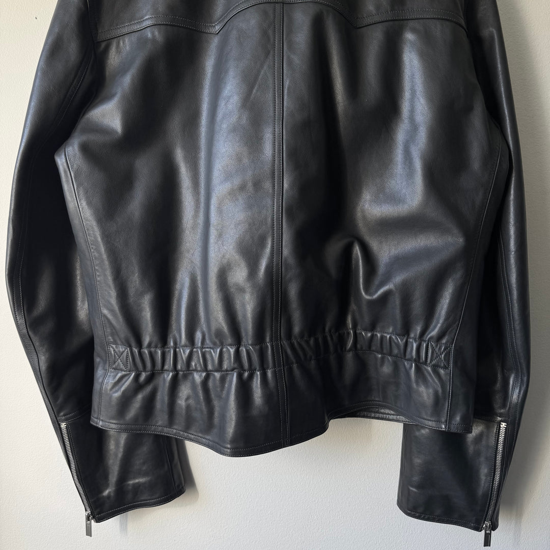 Hermes Black Calf Leather Cashmere Lined Cropped Jacket