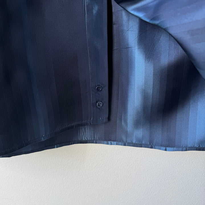 Gucci By Tom Ford FW1997 Navy Silk Satin Striped Button-Up Shirt