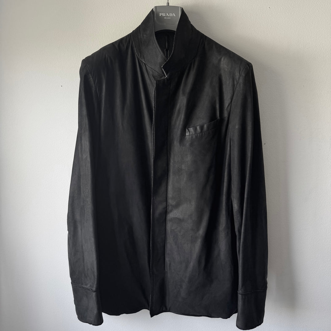 Dior Homme Black Leather Cashmere Lined Shirt Jacket